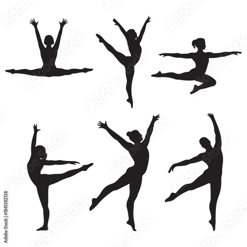 Collection of gymnast various poses silhouette