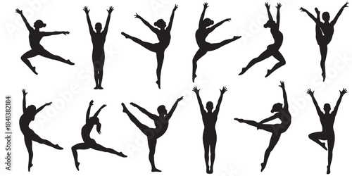 Collection of gymnast various poses silhouette