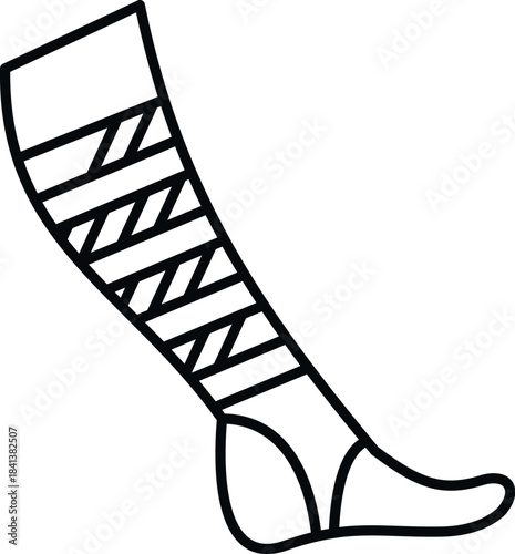 Human leg bandaged for sprain or fracture, representing first aid and healthcare