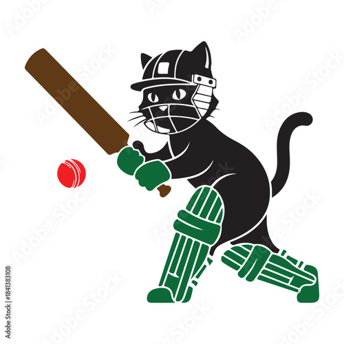 Funny cartoon panda cricket batsman ready to hit the ball