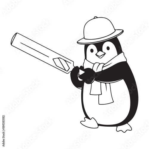 Funny cartoon panda cricket batsman ready to hit the ball