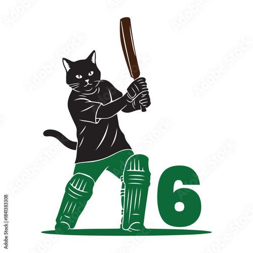 Funny cartoon panda cricket batsman ready to hit the ball