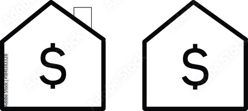 house with dollar icon. Real estate finance symbols. Property investment graphic design. Property Investment Icons. Home finance and valuation signs