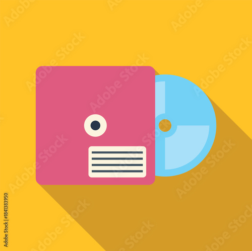 Compact disc with bright pink sleeve and blue disc showing in a flat design style