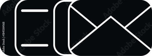 Black icon showing envelopes representing mail, messages, and digital communication