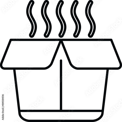 Open food delivery container with steam indicating hot meal