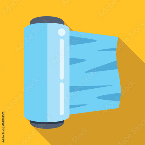 Plastic wrap roll material in flat style representing kitchen food preserving