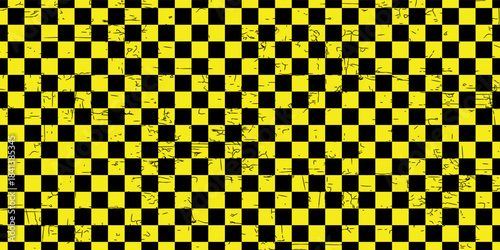 Black and yellow chess pattern. Checkerboard seamless vector illustration. Abstract checkered checkerboard for game. Grid geometric rectangle shape. Race flag. Retro mosaic floor.