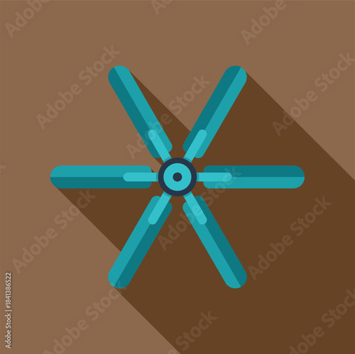 Propeller fan icon with multiple blades creating a long shadow in flat design