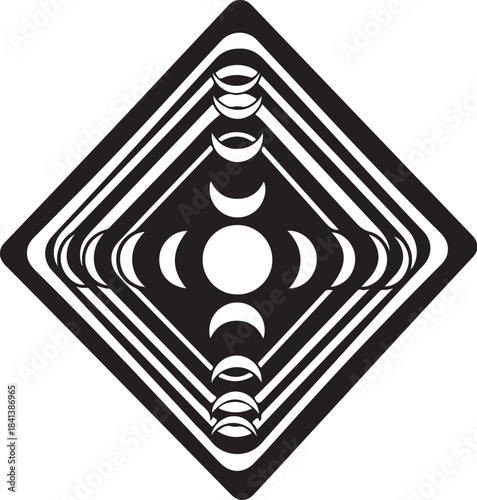 Diamond shape with concentric rings and moon phases Keywords: diamond, shape, concentric, rings