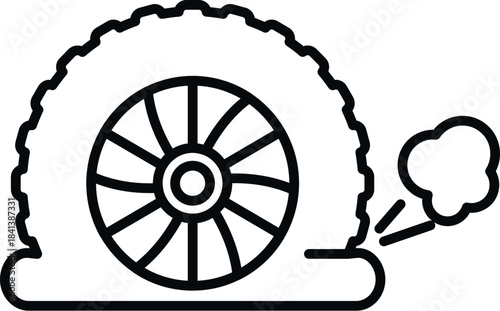Flat car tire with a wheel losing air and smoking, illustrating a puncture or damage