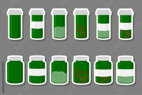 Illustration on theme big colored set different types of pills