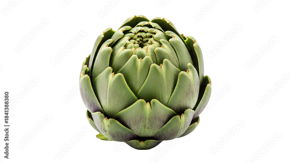 Obraz premium Fresh green artichoke close up view isolated on transparent background
