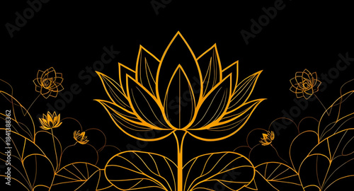 spiritual golden lotus flower background, lotus flower meditation zen wallpaper, sacred lotus golden spiritual art, glowing lotus flower enlightenment background, golden lotus yoga meditation illustra