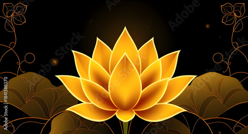 spiritual golden lotus flower background, lotus flower meditation zen wallpaper, sacred lotus golden spiritual art, glowing lotus flower enlightenment background, golden lotus yoga meditation illustra