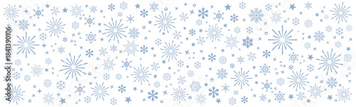  blue snowflake and fireworks pattern on a white background, modern winter texture ideal for Christmas and New Year wrapping paper, invitations, greeting cards, party decor and holiday br