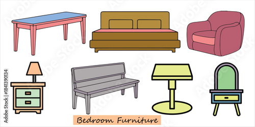 Collection of home and furniture line icons . Line icons furniture on transparent background with editable stroke. 