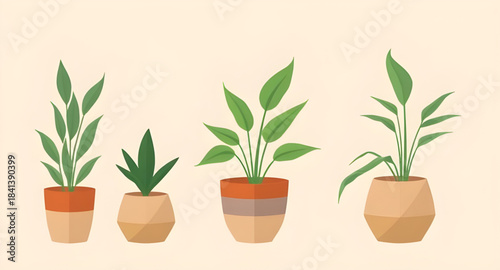 indoor plant pot vector illustration set, botanical greenery in pots artwork, decorative houseplants vector graphics, modern interior plant illustration, potted greenery home decor art, green foliage 