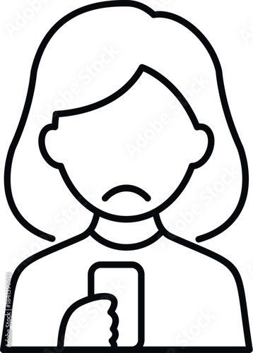 Woman with sad face emoji holding a smartphone, representing online harassment and cyberbullying
