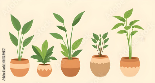 potted plant vector illustration set, indoor plant pot clipart, collection of houseplants vector, decorative plant pots illustration, green plants in pots graphic set, botanical potted plants artwork,