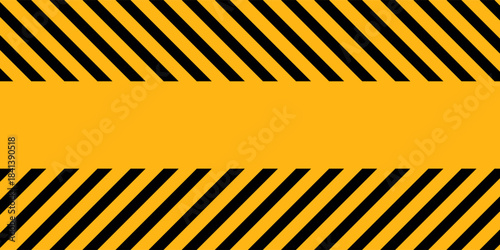 Black and yellow warning line striped rectangular background. Yellow and black stripes on the diagonal, a warning to be careful of the potential danger vector template. Vector illustration.
