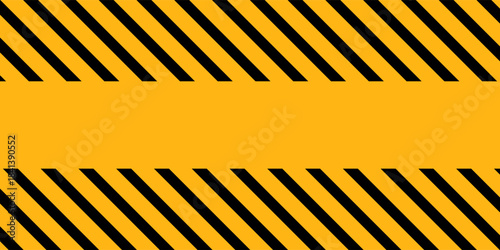 Black and yellow warning line striped rectangular background. Yellow and black stripes on the diagonal, a warning to be careful of the potential danger vector template. Vector illustration.