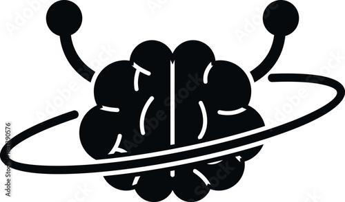 Human brain with orbiting lines and connected nodes symbolizing futuristic intelligence and technology
