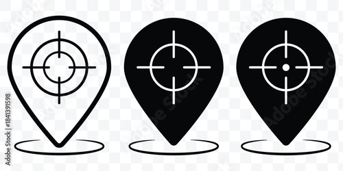 Target icon set vector on white background. aim, focus, crosshair symbol. Gun target icon logo set concept stock vector illustration. Bullseye pointer icon logo.  crosshair target icon, focus vector