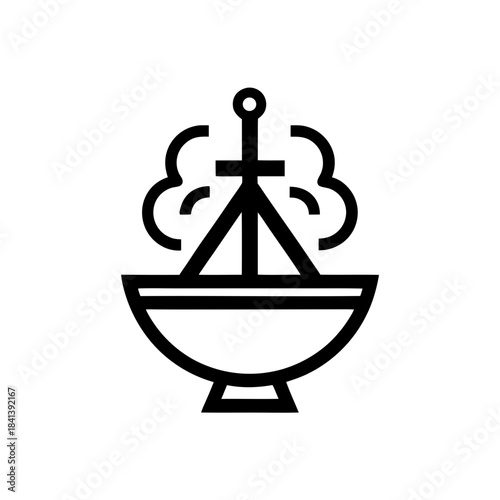 Incense burner with smoke and sword design on transparent background silhouette