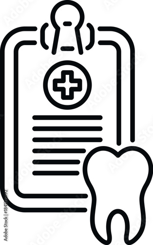 Dental records and a human tooth creating an icon for healthy oral care