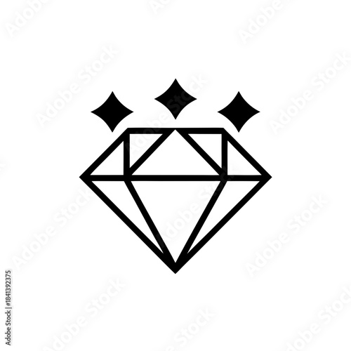 Illustration of a diamond with three stars on transparent background silhouette