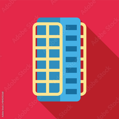 Hair curler icon with long shadow on a red background, symbolizing beauty and styling