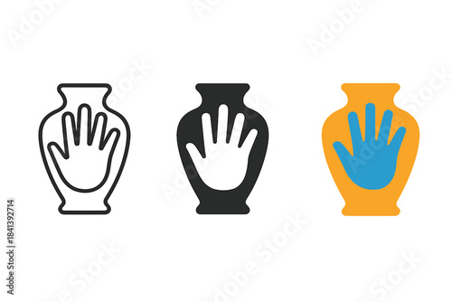 Handprint Vessel Fusion. Metaphorical icon combining handprint and vessel outline to express material remembrance, first in line