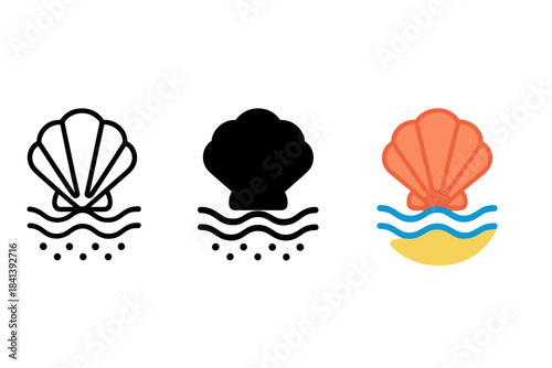 Coastal Life Emblem. Symbolic emblem of coastal life merging texture of shell, sea, and sand harmony, first in line style with