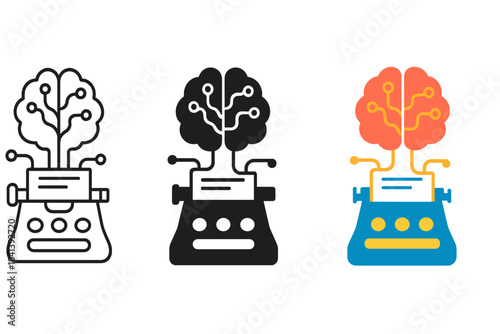 Neural Writing Fusion. Abstract fusion of typewriter keys and neural connections symbolizing mental writing, first in line style