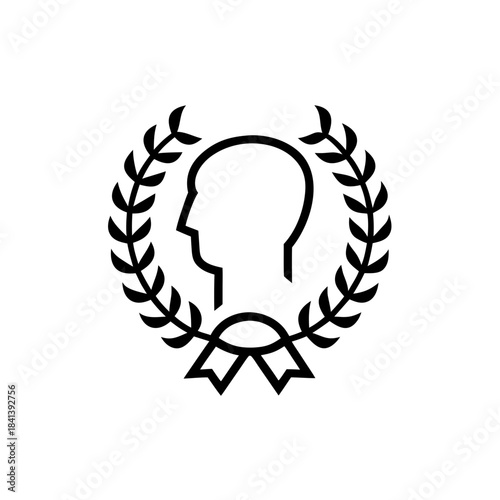 Head silhouette with laurel wreath and ribbon on transparent background