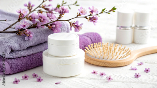 White cosmetics with purple accents