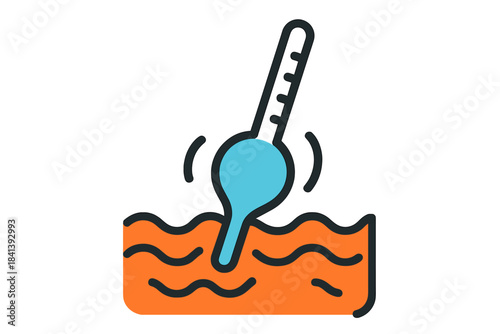 Hydrometer Wave Dance. Flat style icon of a hydrometer creating wave patterns in liquid, bright colors, representing proofing