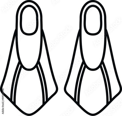 Black outline icon showing a pair of flippers on a white background