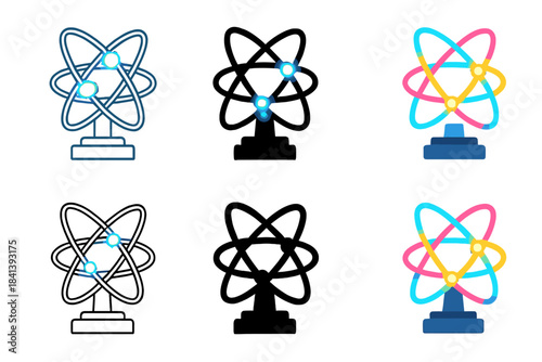 Futuristic Quantum Sculpture. Futuristic sculpture with glowing interconnected quantum paths, abstract minimal vector icon, first