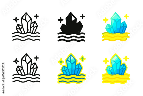 Glowing Supersolid Layers. Glowing supersolid state with overlapping crystalline and fluid layers, clean geometric minimal icon,