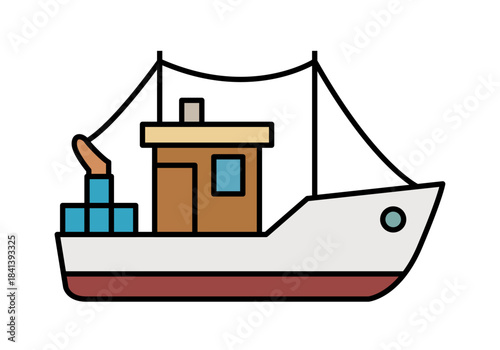Barco pesquero con carga en fondo blanco