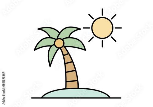 Isla tropical con palmera y sol 