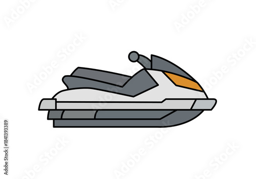 Moto acuática gris y blanca con detalles naranjas