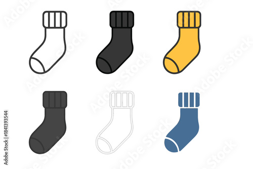 Minimalist Winter Sock Design. Top-down view of winter wool sock showing ribbing and toe seam, simple minimalist vector