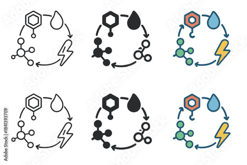 Metabolic Pathway Art. Interconnected molecular icons forming circular biochemical pathway, representing energy flow through