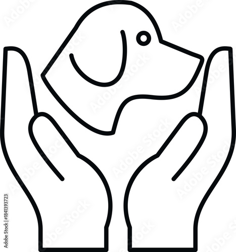 Hands cradling a dog head, representing animal protection and pet care