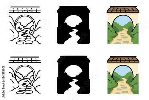 Garden Pathway Designs. Traditional garden path leading to circular moon gate, soft curvature creating sense of invitation and