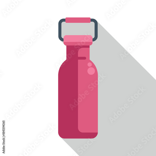 Pink reusable drink bottle with a handle casting a long shadow