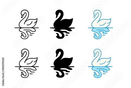 Swan Lake Emblem. Swan Lake Reflection, minimalist aquatic emblem symbolizing peace, purity, and mirrored balance, first in line